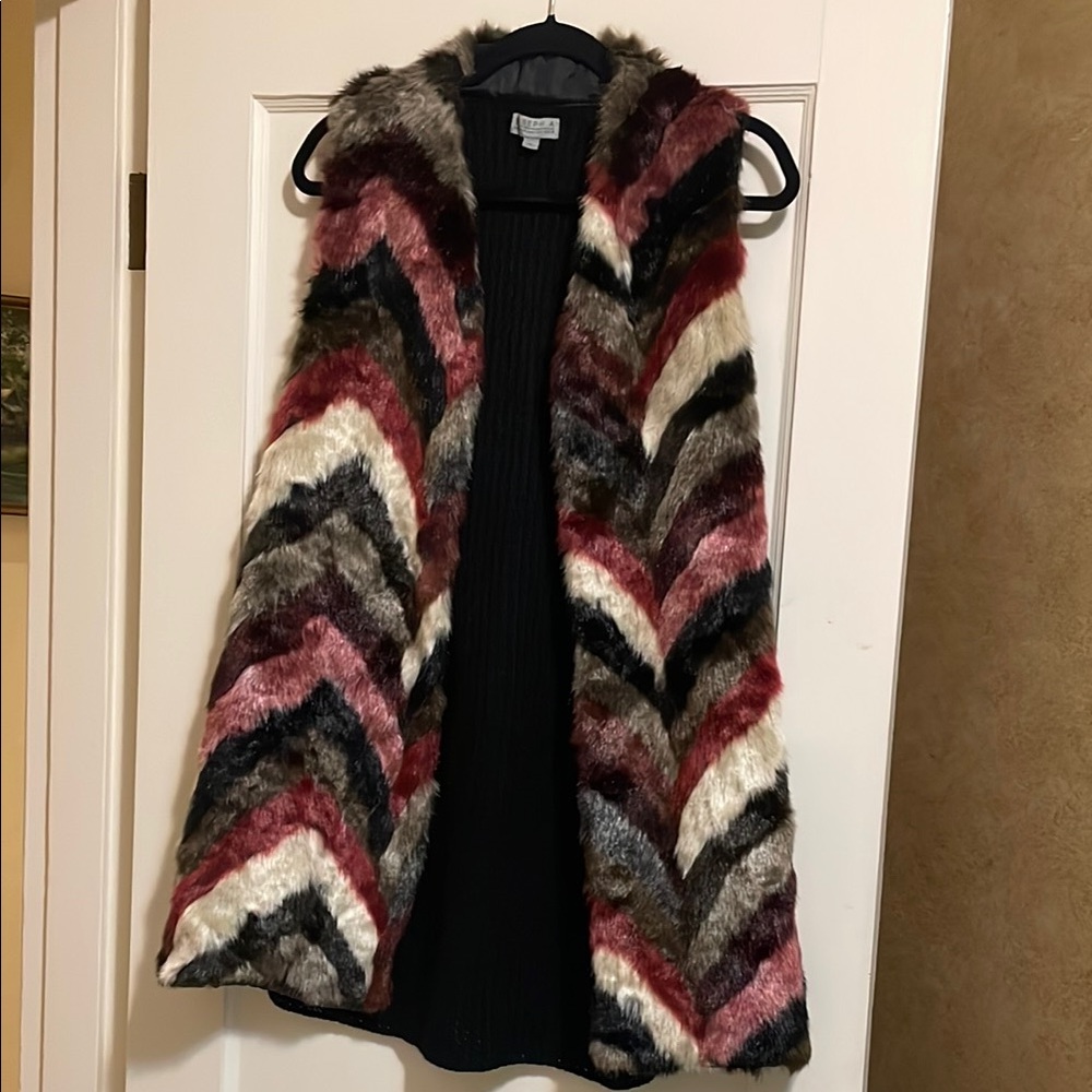 Multicolor Chevron Faux Fur Vest